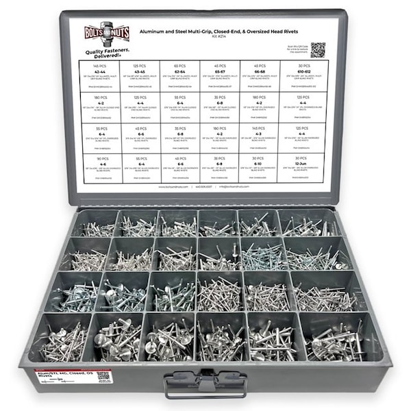 Boltsandnuts.Com Aluminum and Steel Multi-Grip, Closed-End, & Oversized Head Rivets Assortment - 2026 PCS Assortment Kit #214 - main